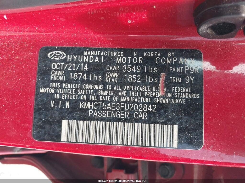 KMHCT5AE3FU202842 2015 HYUNDAI ACCENT photo no. 9