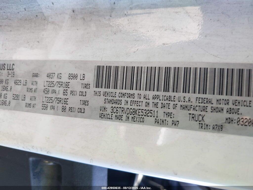 3C6TRVDG8KE532511 2019 RAM PROMASTER 2500 photo no. 9