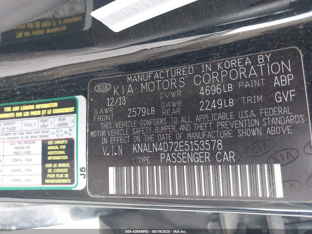 KNALN4D72E5153578 2014 KIA CADENZA photo no. 9