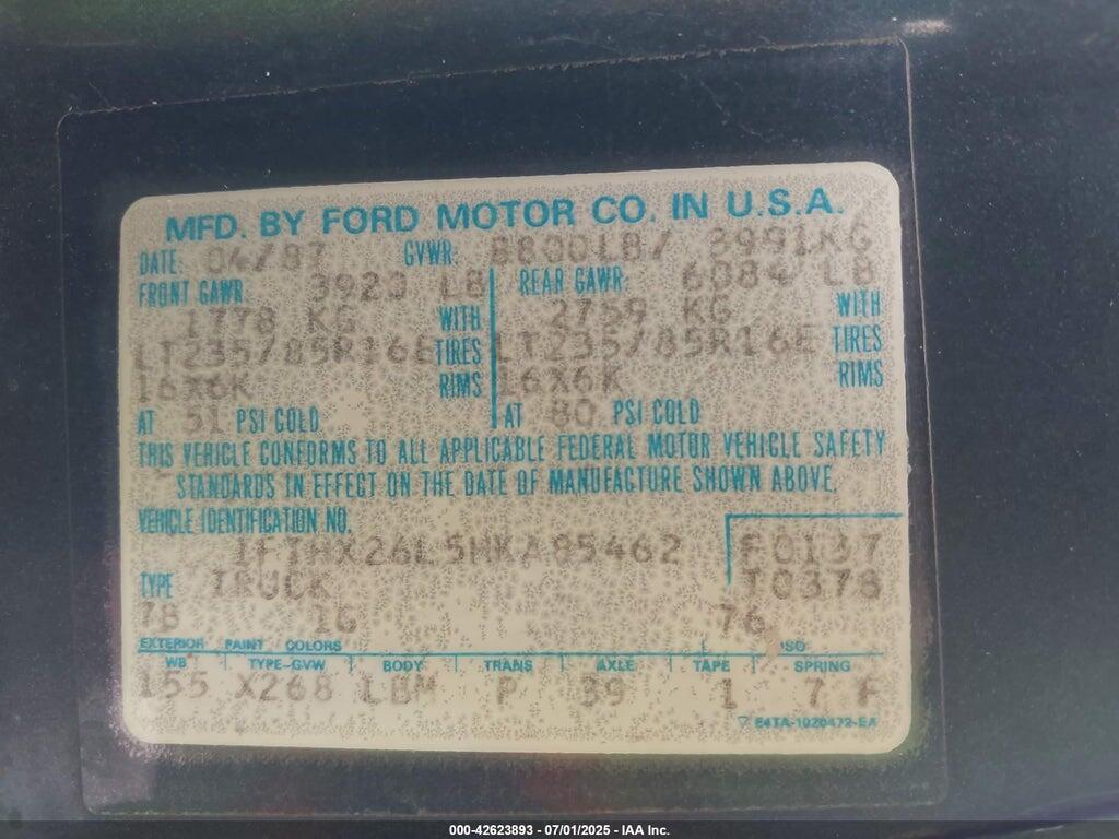 1FTHX26L5HKA85462 1987 FORD F250 photo no. 9