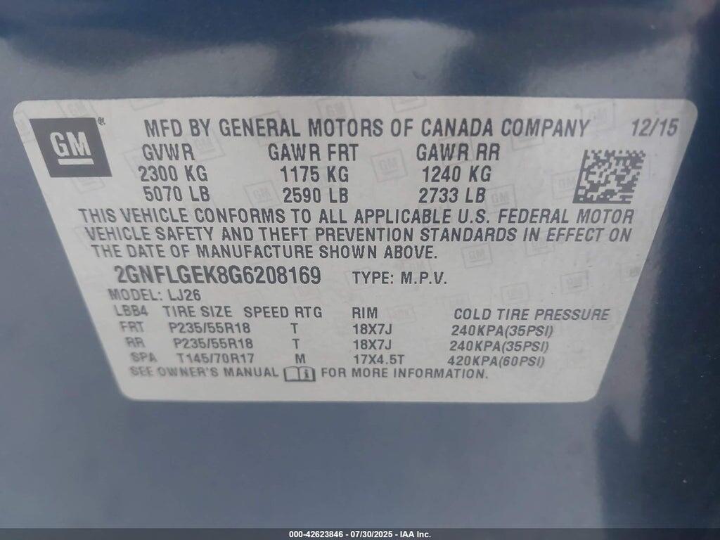 2GNFLGEK8G6208169 2016 CHEVROLET EQUINOX photo no. 9