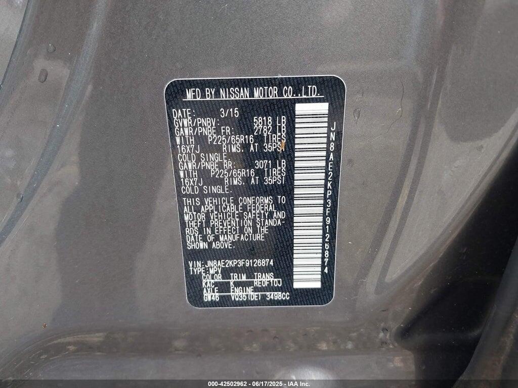 JN8AE2KP3F9126874 2015 NISSAN QUEST photo no. 9