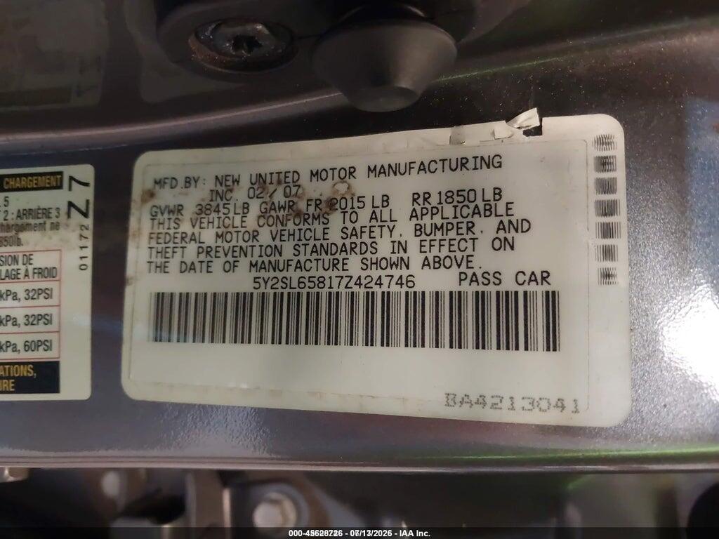 5Y2SL65817Z424746 2007 PONTIAC VIBE photo no. 9