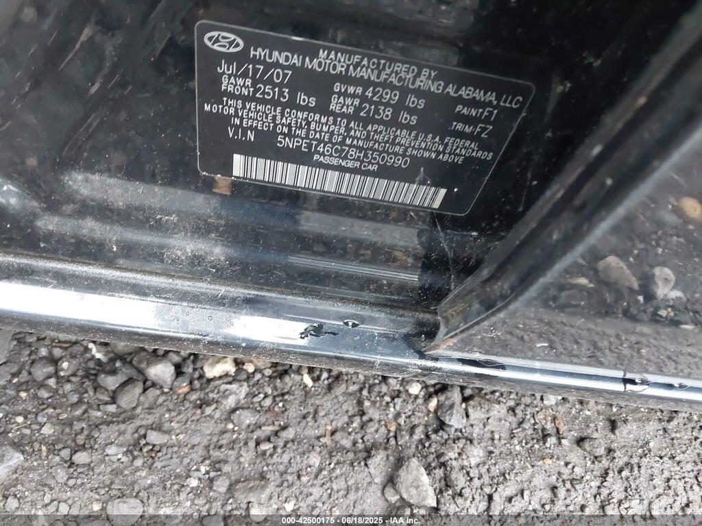 5NPET46C78H350990 2008 HYUNDAI SONATA photo no. 9