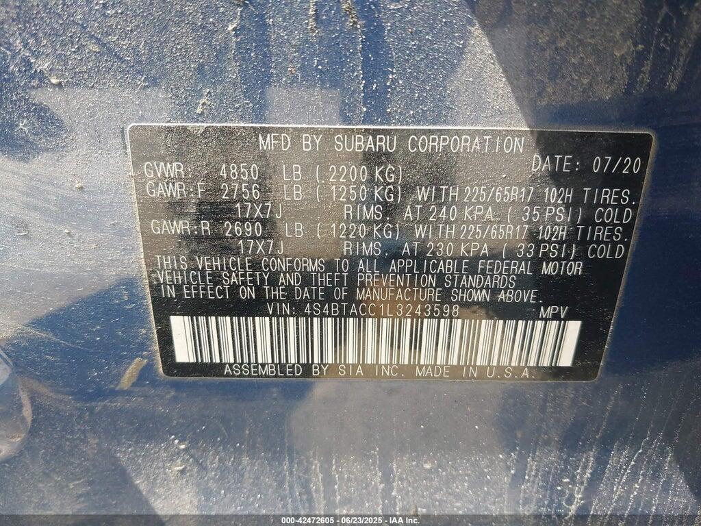 4S4BTACC1L3243598 2020 SUBARU OUTBACK photo no. 9
