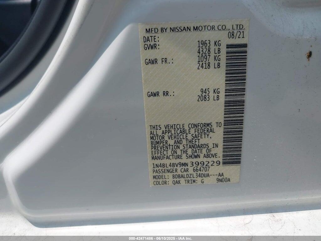 1N4BL4BV9MN399229 2021 NISSAN ALTIMA photo no. 9