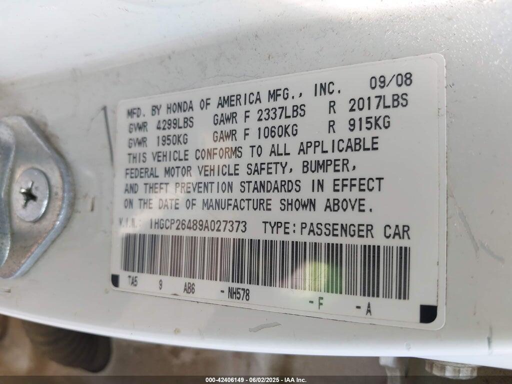 1HGCP26489A027373 2009 HONDA ACCORD photo no. 9