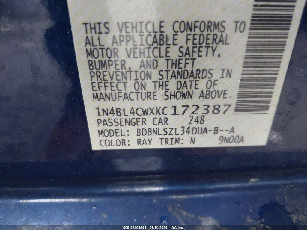 1N4BL4CWXKC172387 2019 NISSAN ALTIMA photo no. 9