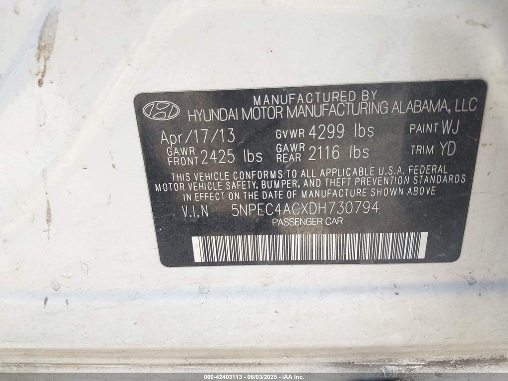 5NPEC4ACXDH730794 2013 HYUNDAI SONATA photo no. 9