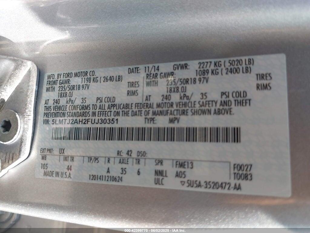 5LMTJ2AH2FUJ30351 2015 LINCOLN MKC photo no. 9