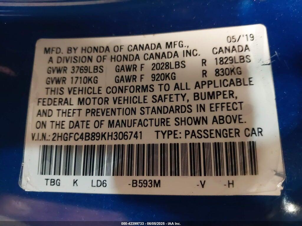 2HGFC2F87LH593447 2020 HONDA CIVIC photo no. 9