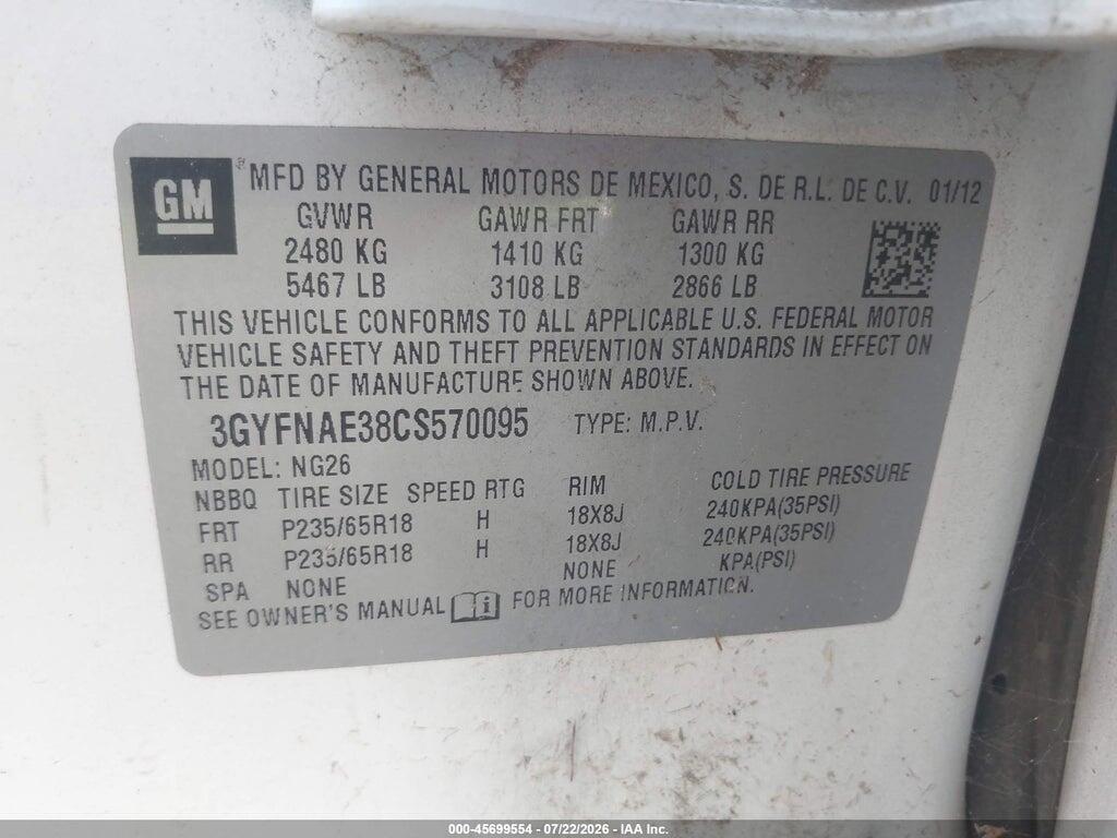 3GYFNAE38CS570095 2012 CADILLAC SRX photo no. 9