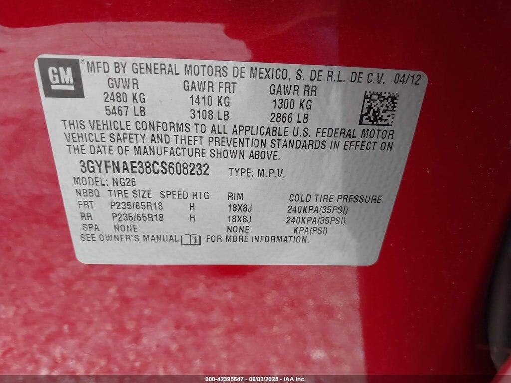 3GYFNAE38CS608232 2012 CADILLAC SRX photo no. 9