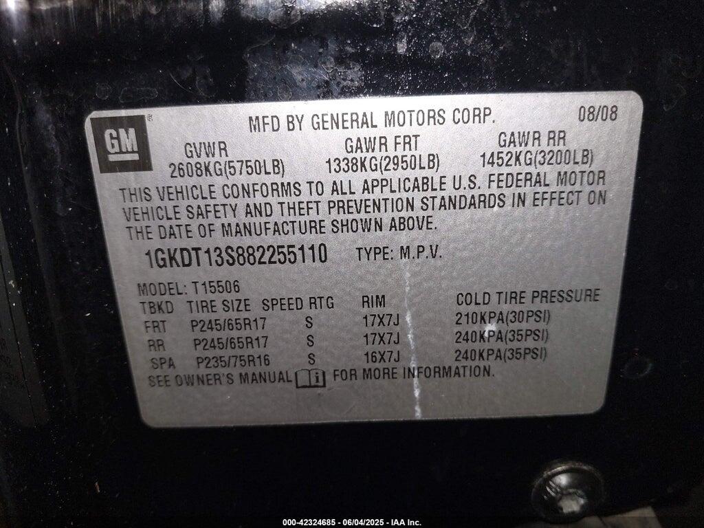 1GKDT13S882255110 2008 GMC ENVOY photo no. 9