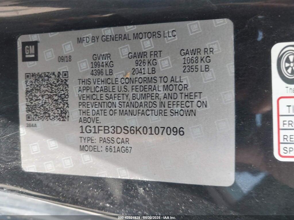1G1FB3DS6K0107096 2019 CHEVROLET CAMARO photo no. 9
