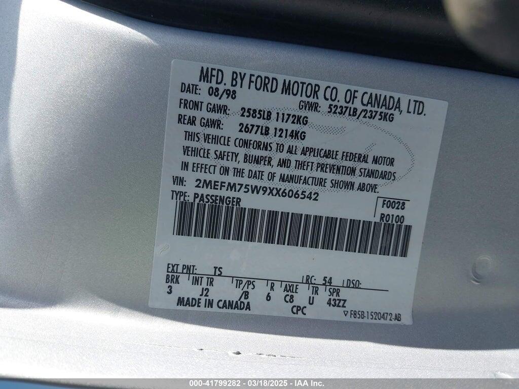 2MEFM75W9XX606542 1999 MERCURY GRAND MARQUIS photo no. 9