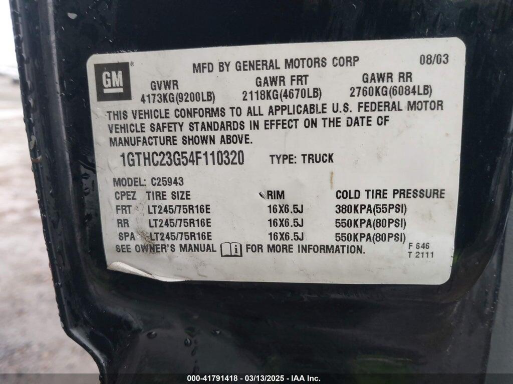 1GTHC23G54F110320 2004 GMC SIERRA 2500HD photo no. 9