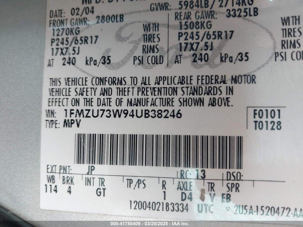 1FMZU73W94UB38246 2004 FORD EXPLORER photo no. 9