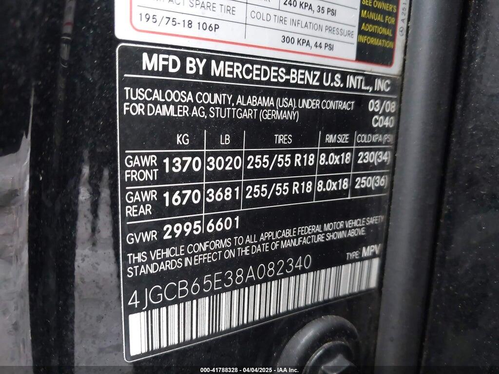 4JGCB65E38A082340 2008 MERCEDES-BENZ R 350 photo no. 9