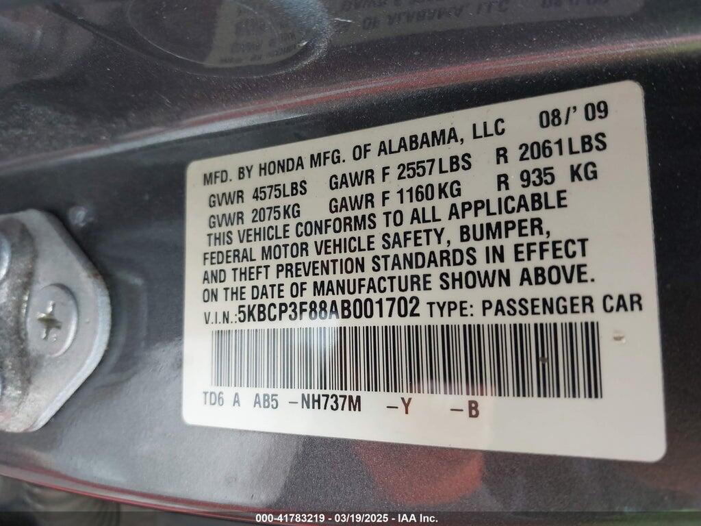 5KBCP3F88AB001702 2010 HONDA ACCORD photo no. 9
