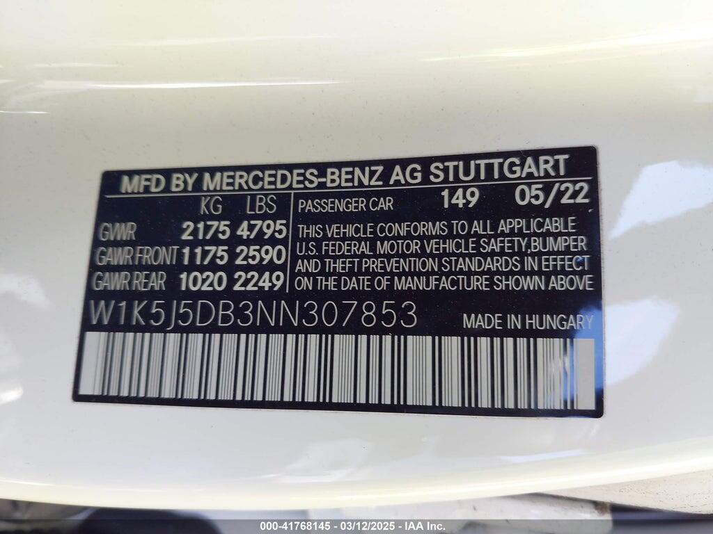 W1K5J5DB3NN307853 2022 MERCEDES-BENZ AMG CLA 45 photo no. 9
