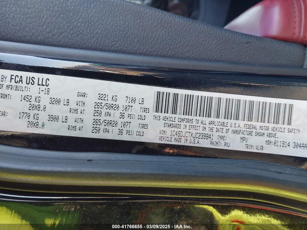 1C4SDJCTXJC239841 2018 DODGE DURANGO photo no. 9