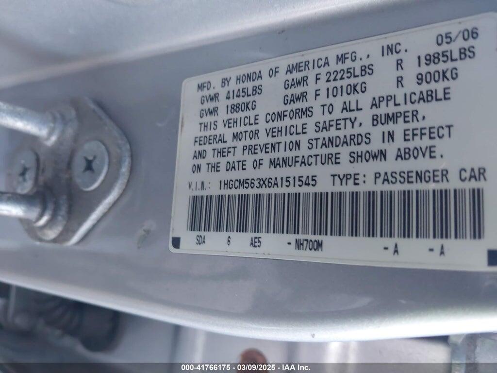 1HGCM563X6A151545 2006 HONDA ACCORD photo no. 9