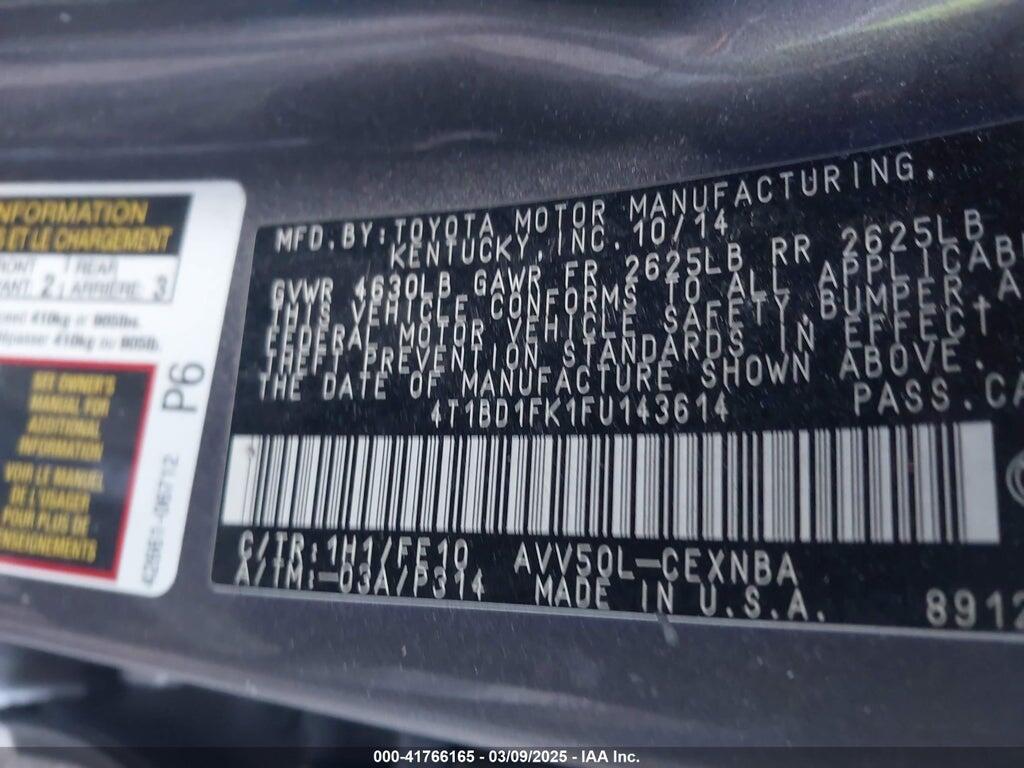4T1BD1FK1FU143614 2015 TOYOTA CAMRY HYBRID photo no. 9