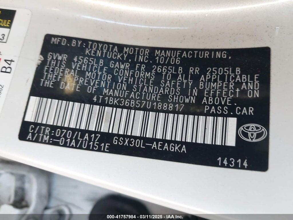4T1BK36B57U188817 2007 TOYOTA AVALON photo no. 9