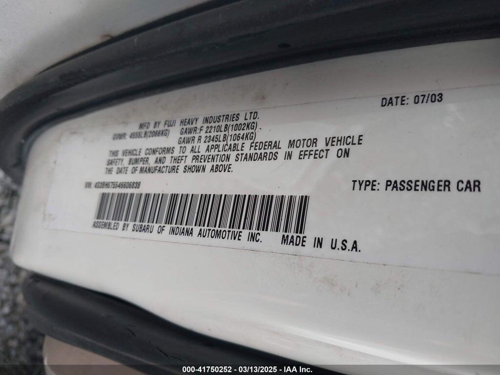 4S3BH675546606838 2004 SUBARU OUTBACK photo no. 9