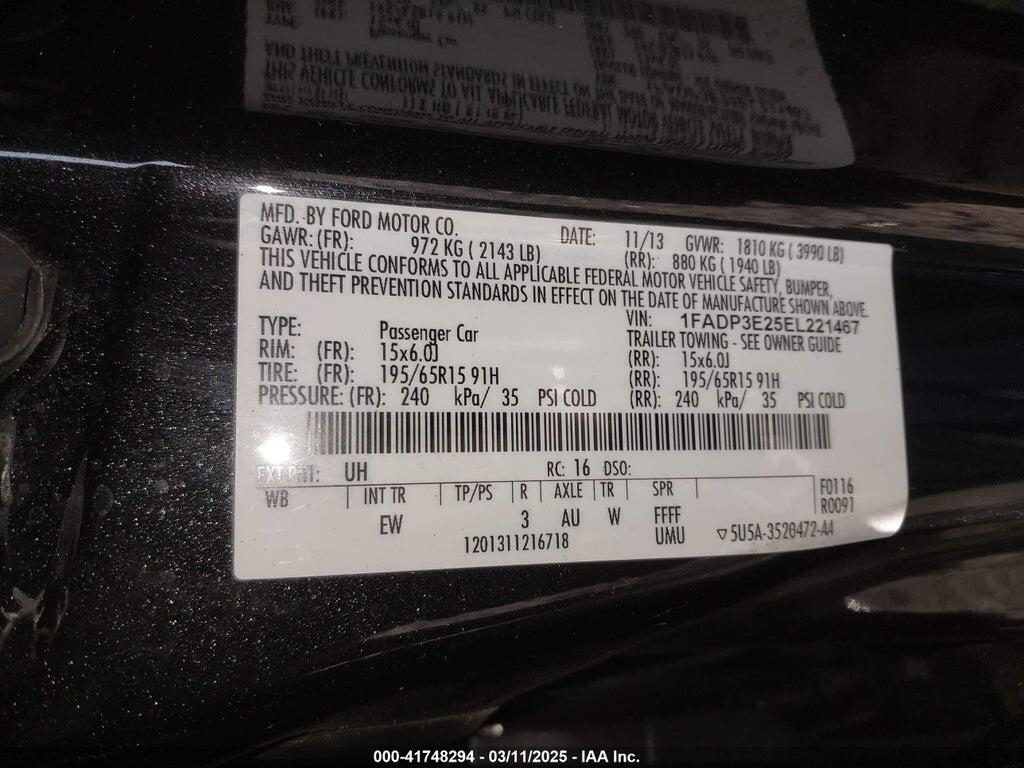 1FADP3E25EL221467 2014 FORD FOCUS photo no. 9