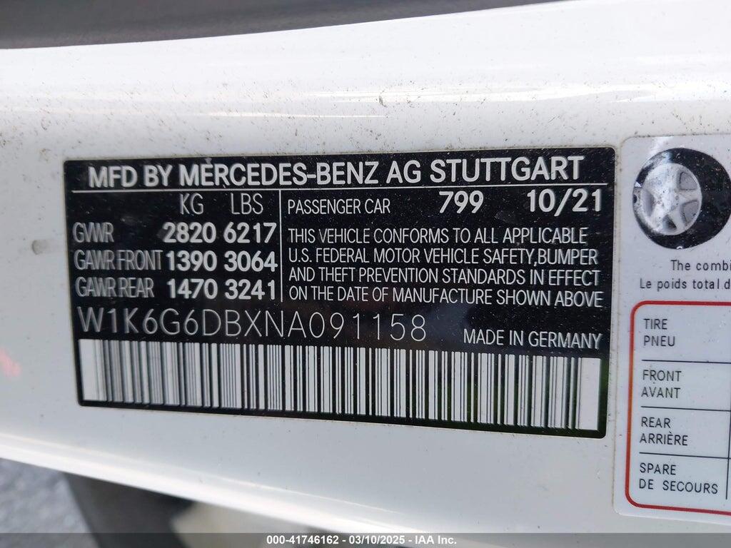 W1K6G6DBXNA091158 2022 MERCEDES-BENZ S 500 photo no. 9