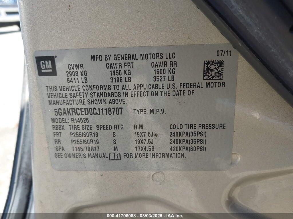 5GAKRCED0CJ118707 2012 BUICK ENCLAVE photo no. 9