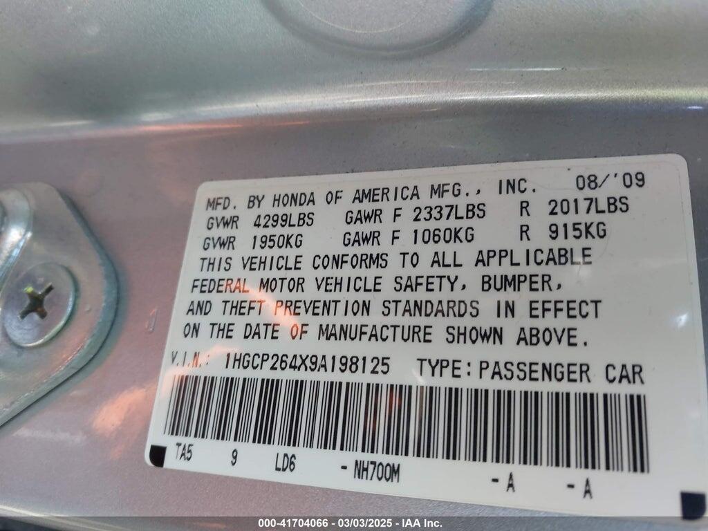 1HGCP264X9A198125 2009 HONDA ACCORD photo no. 9