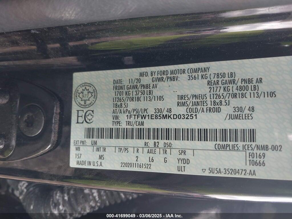 1FTFW1E85MKD03251 2021 FORD F-150 photo no. 9