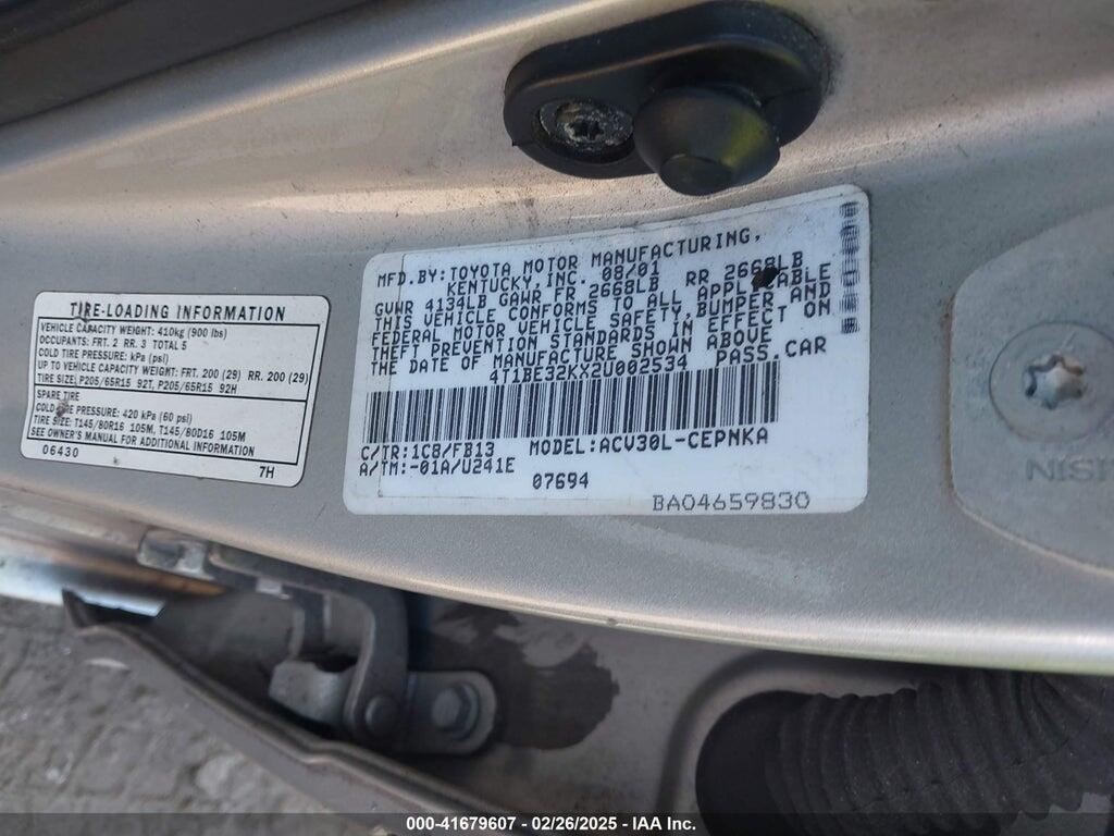 4T1BE32KX2U002534 2002 TOYOTA CAMRY photo no. 9