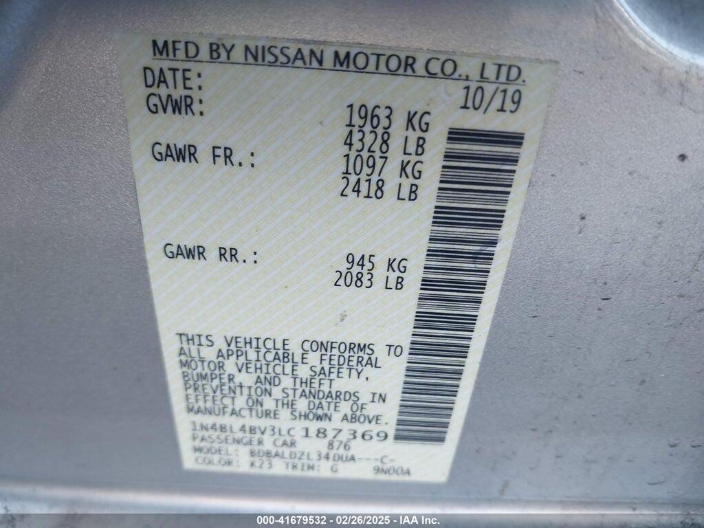 1N4BL4BV3LC187369 2020 NISSAN ALTIMA photo no. 9