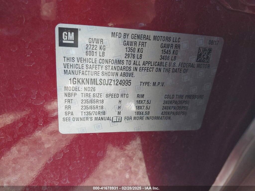 1GKKNMLS0JZ124995 2018 GMC ACADIA photo no. 9