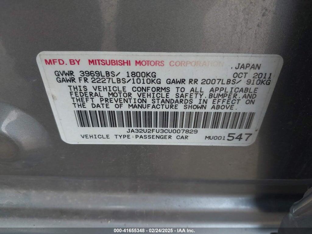 JA32U2FU3CU007829 2012 MITSUBISHI LANCER photo no. 9
