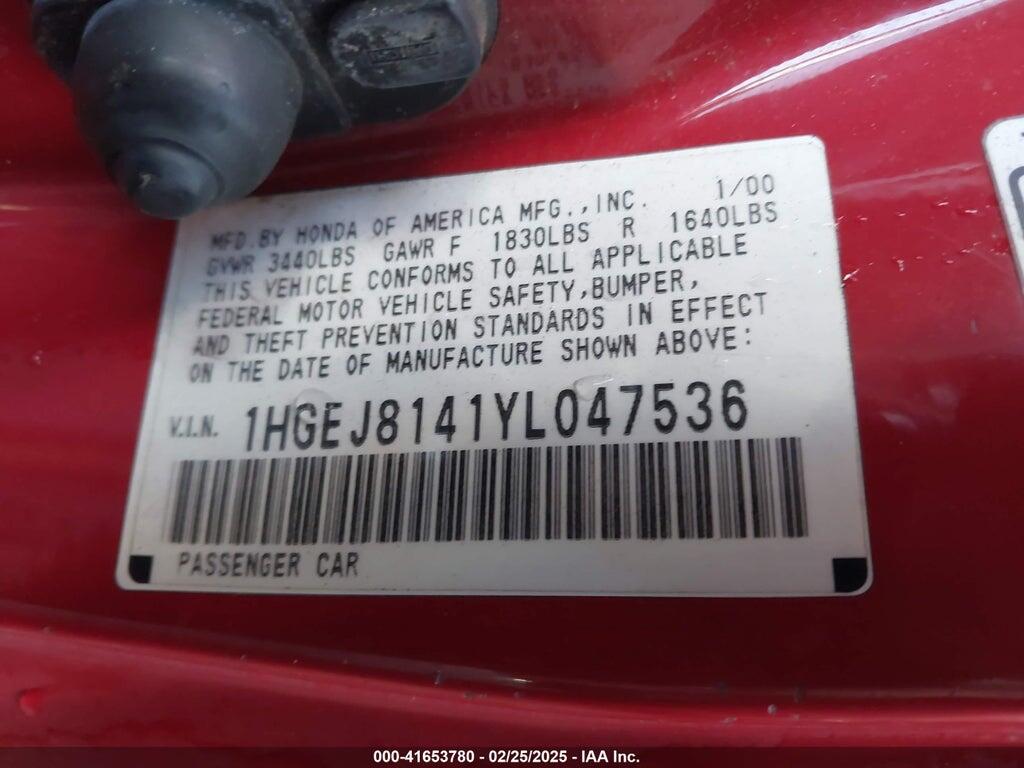 1HGEJ8141YL047536 2000 HONDA CIVIC photo no. 9