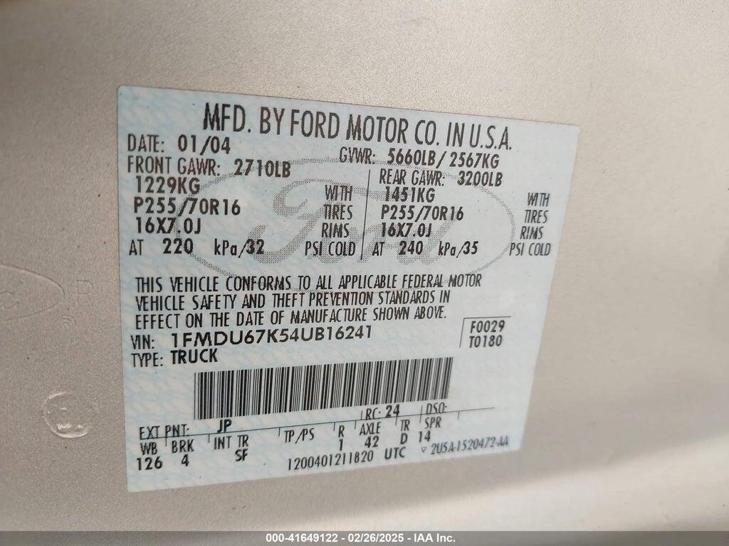 1FMDU67K54UB16241 2004 FORD EXPLORER SPORT TRAC photo no. 9
