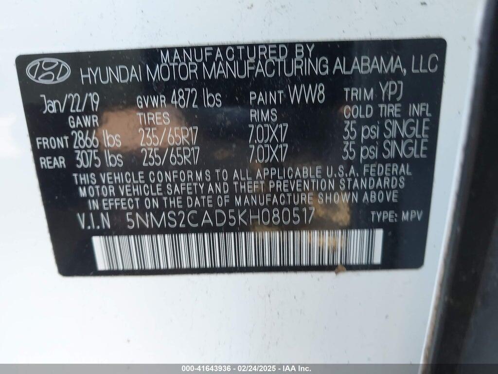 5NMS2CAD5KH080517 2019 HYUNDAI SANTA FE photo no. 9