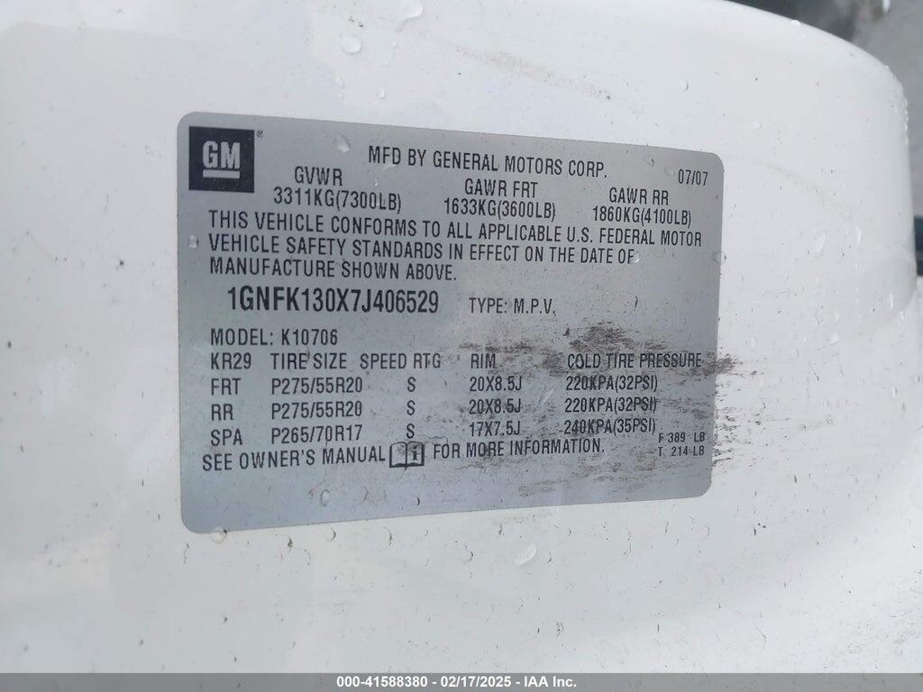 1GNFK130X7J406529 2007 CHEVROLET TAHOE photo no. 9