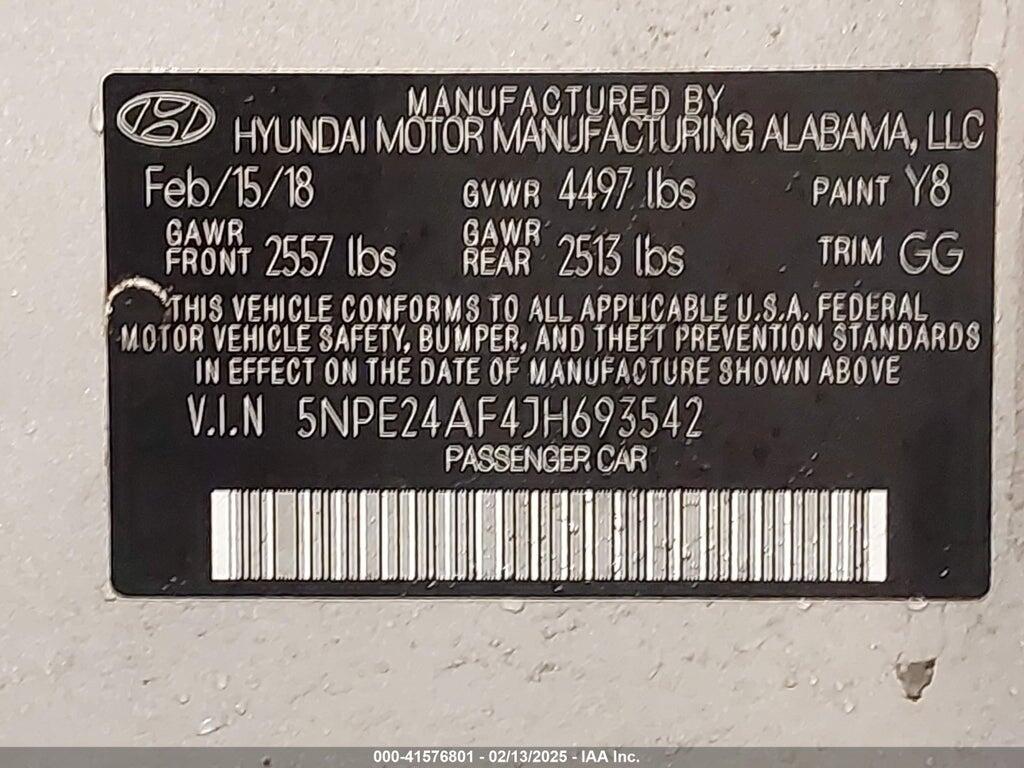 5NPE24AF4JH693542 2018 HYUNDAI SONATA photo no. 9