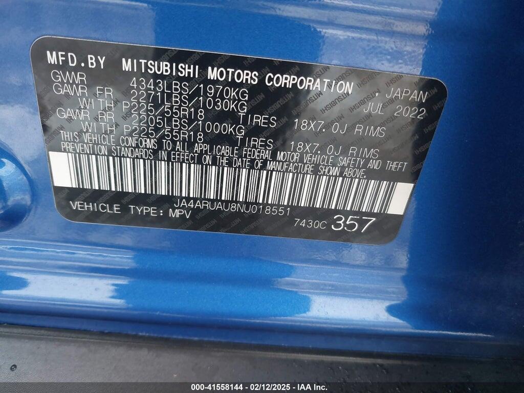 JA4ARUAU8NU018551 2022 MITSUBISHI OUTLANDER SPORT photo no. 9