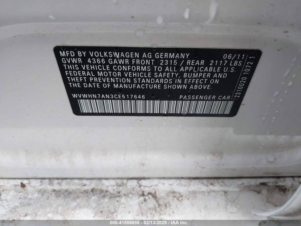 WVWHN7AN3CE517646 2012 VOLKSWAGEN CC photo no. 9