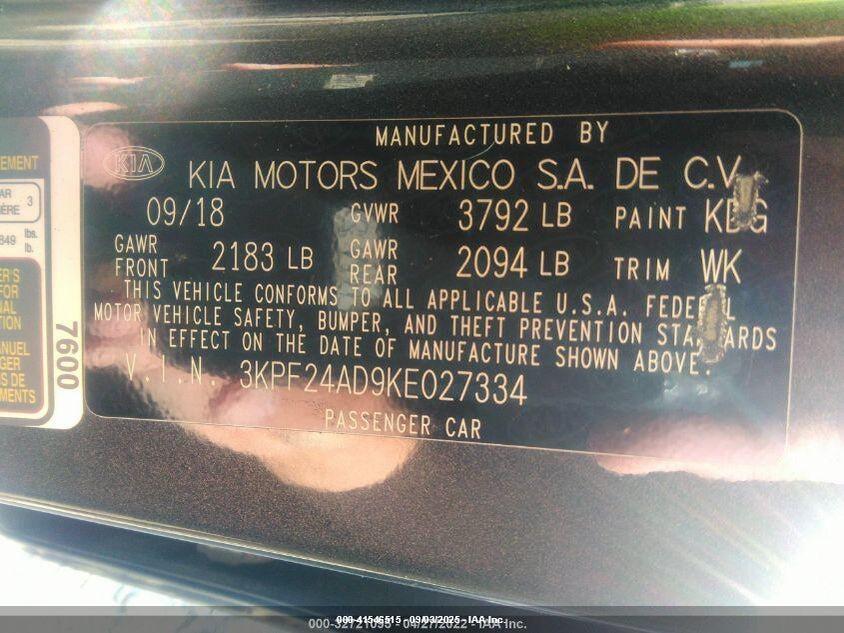 3KPF24AD9KE027334 2019 KIA FORTE photo no. 9