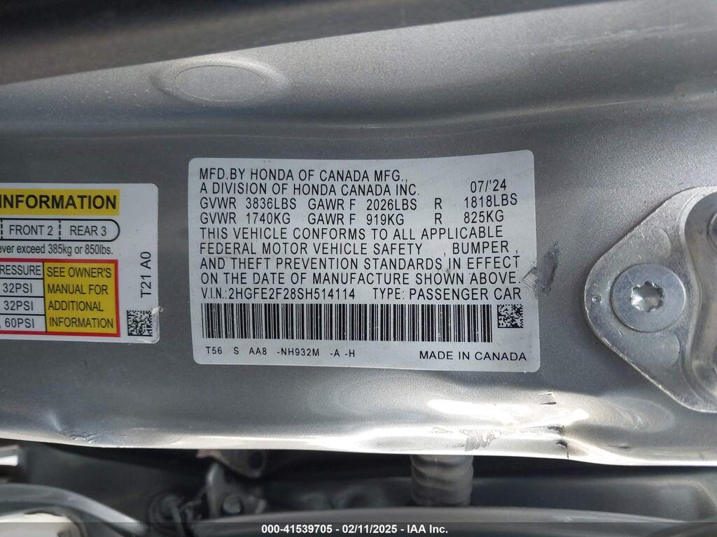 2HGFE2F28SH514114 2025 HONDA CIVIC photo no. 9
