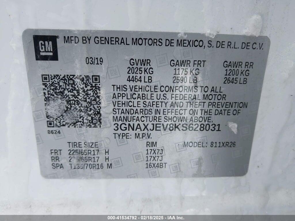 3GNAXJEV8KS628031 2019 CHEVROLET EQUINOX photo no. 9