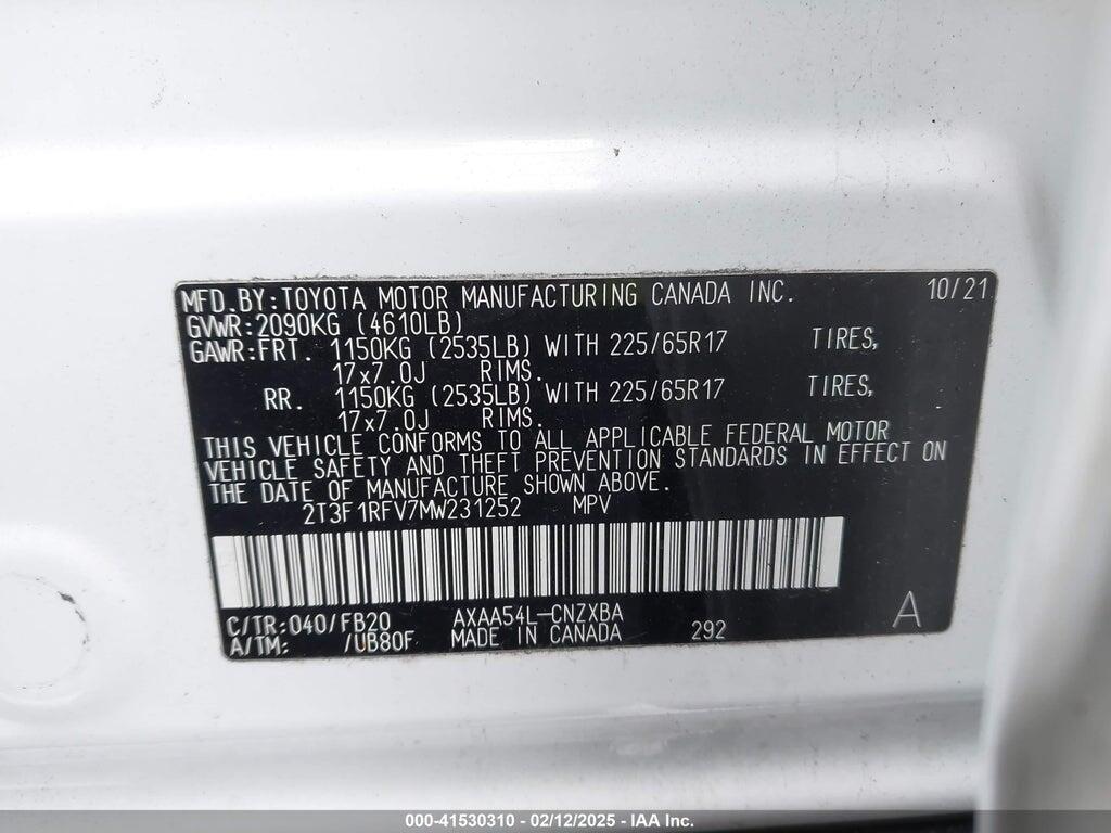 2T3F1RFV7MW231252 2021 TOYOTA RAV4 photo no. 9